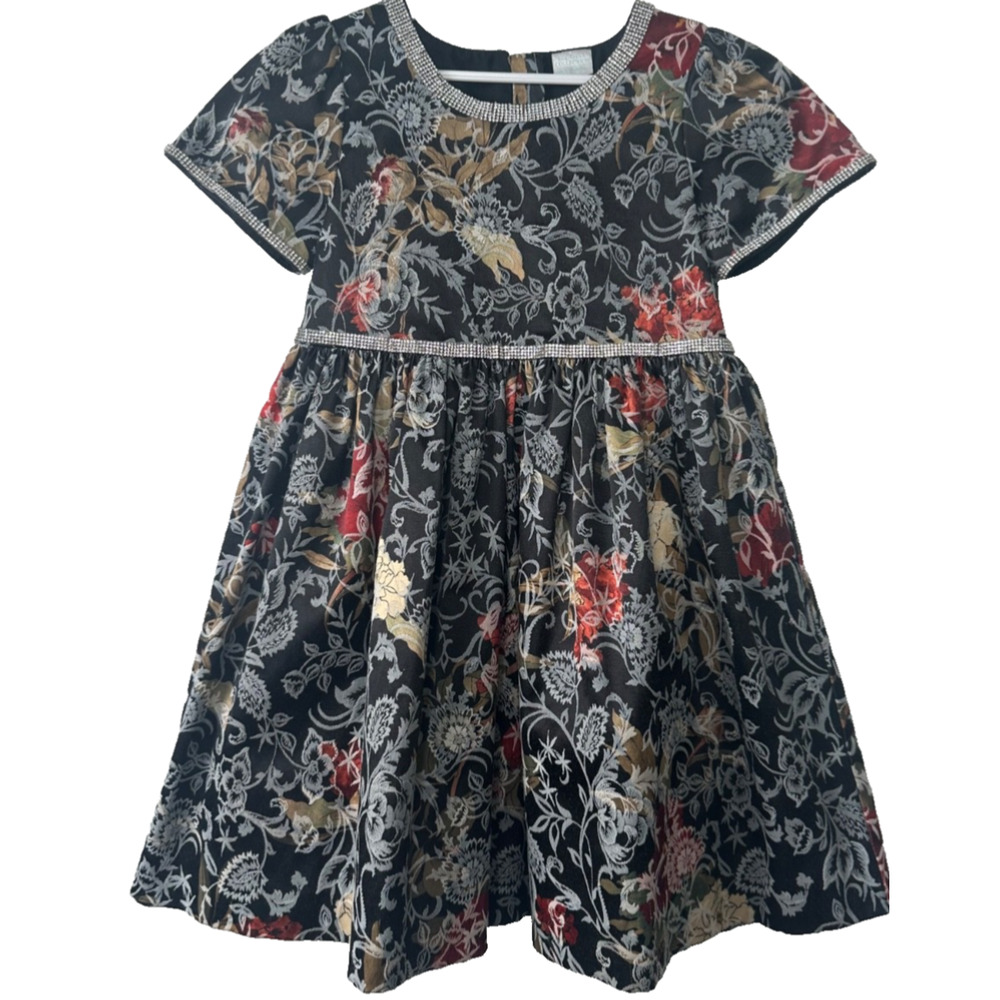 Edgehill Collection Dark Floral Dress Kids 5 Designer Zip Back Party C30